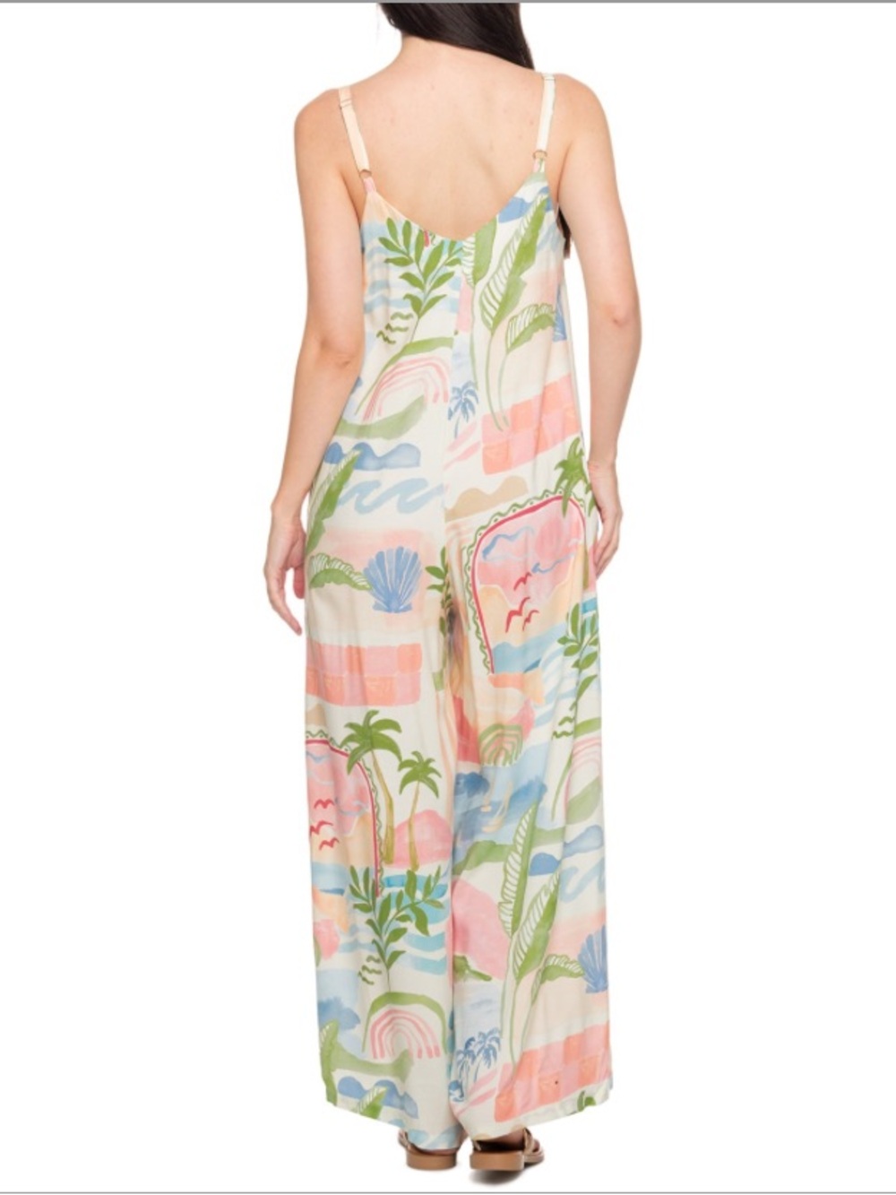 Pastel Pink Tropical Print Maxi Dress with Adjustable Straps - Picture 2 of 2